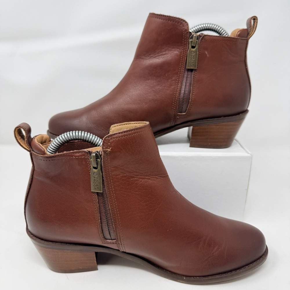 Vionic Bethany Waterproof Leather Ankle Boots Women's Us 7 Brown Chelsea Booties